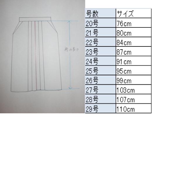 袴 帯下から裾までのサイズ表